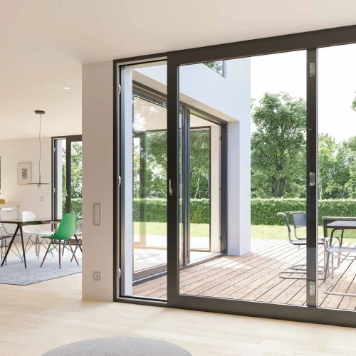 Hevestherm GreenSlide tolóajtó teraszkapcsolatot bemutató gyártói illusztrációja