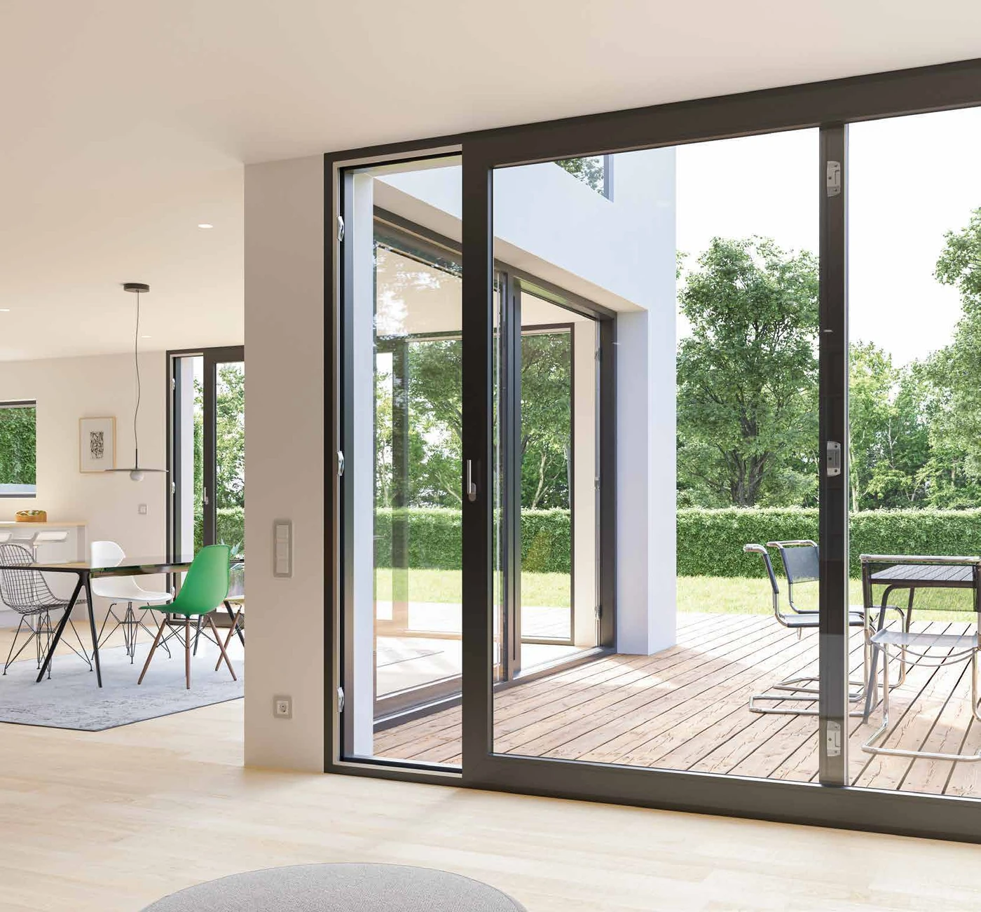 Hevestherm GreenSlide tolóajtó teraszkapcsolatot bemutató gyártói illusztrációja
